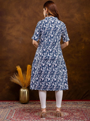  floral printed mandarin collar pure cotton a-line kurta 4