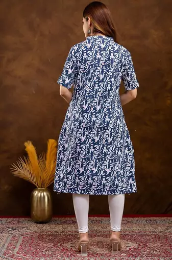  floral printed mandarin collar pure cotton a-line kurta