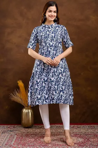  floral printed mandarin collar pure cotton a-line kurta