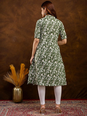  floral printed mandarin collar pure cotton a-line kurta 4