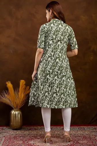  floral printed mandarin collar pure cotton a-line kurta