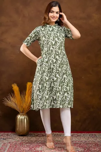  floral printed mandarin collar pure cotton a-line kurta