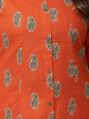  paisley printed mandarin collar pure cotton a-line kurta 2