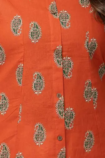  paisley printed mandarin collar pure cotton a-line kurta