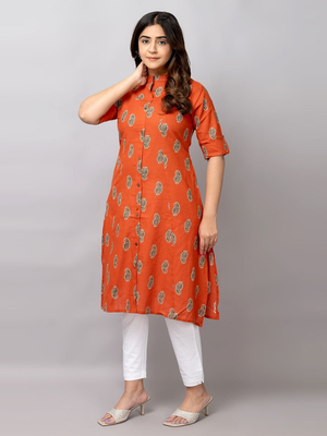  paisley printed mandarin collar pure cotton a-line kurta 3