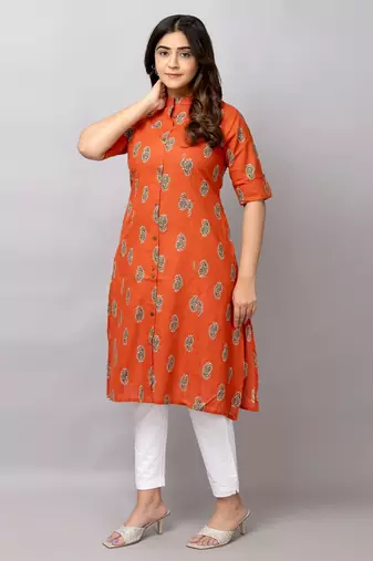  paisley printed mandarin collar pure cotton a-line kurta