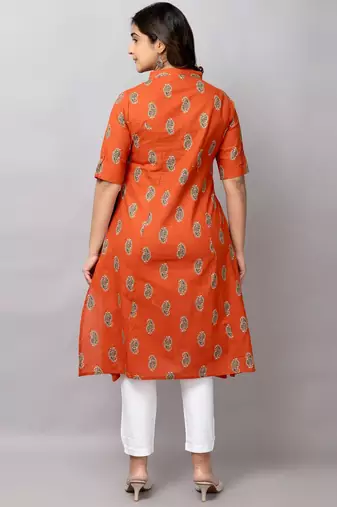  paisley printed mandarin collar pure cotton a-line kurta