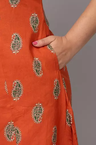  paisley printed mandarin collar pure cotton a-line kurta