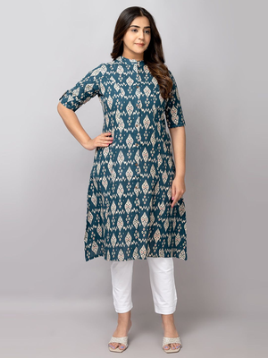  geometric printed high slit pure cotton a-line kurta 1