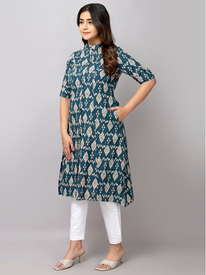  geometric printed high slit pure cotton a-line kurta 3