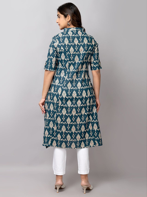  geometric printed high slit pure cotton a-line kurta 4