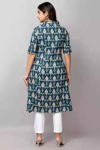  geometric printed high slit pure cotton a-line kurta