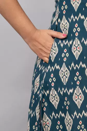  geometric printed high slit pure cotton a-line kurta