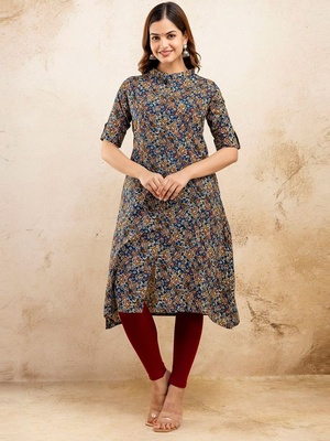  paisley kalamkari printed mandarin collar pure cotton a-line kurta 1