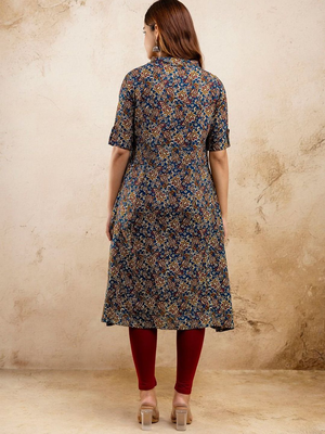  paisley kalamkari printed mandarin collar pure cotton a-line kurta 4