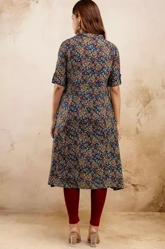  paisley kalamkari printed mandarin collar pure cotton a-line kurta