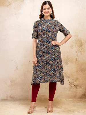  paisley kalamkari printed mandarin collar pure cotton a-line kurta 5