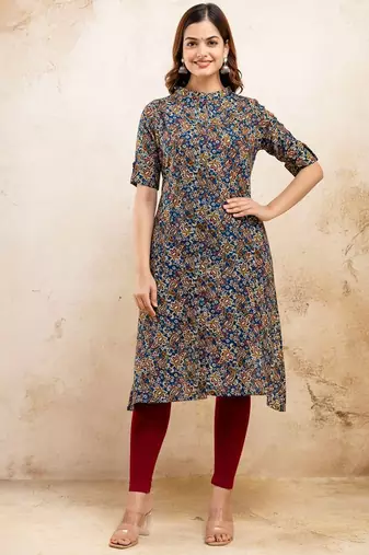  paisley kalamkari printed mandarin collar pure cotton a-line kurta