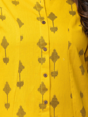  geometric ikat printed mandarin collar pure cotton a-line kurta 2