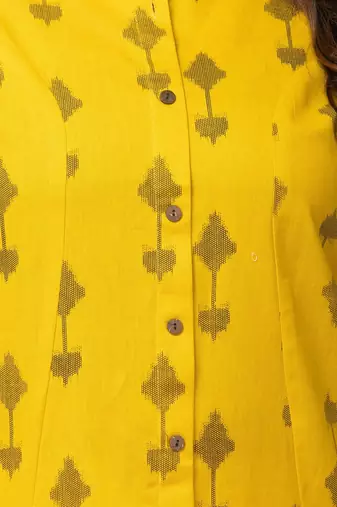  geometric ikat printed mandarin collar pure cotton a-line kurta