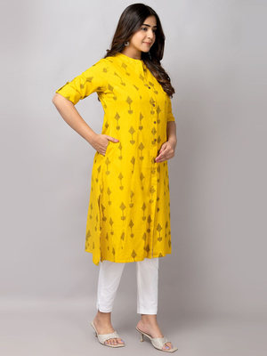  geometric ikat printed mandarin collar pure cotton a-line kurta 3