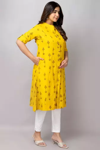  geometric ikat printed mandarin collar pure cotton a-line kurta