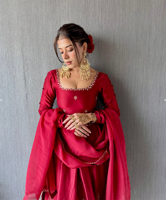 Rustic red anarkali set 1