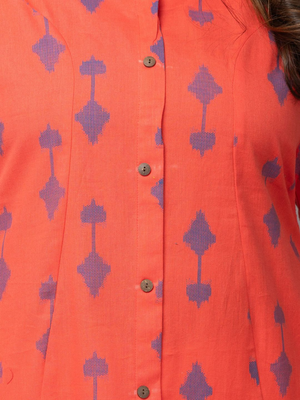  geometric ikat printed mandarin collar pure cotton a-line kurta 2