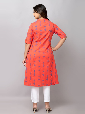  geometric ikat printed mandarin collar pure cotton a-line kurta 4