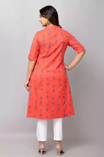  geometric ikat printed mandarin collar pure cotton a-line kurta