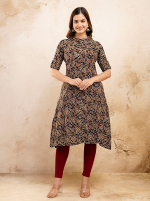  paisley printed pure cotton mandarin collar ethnic a-line kurta 1