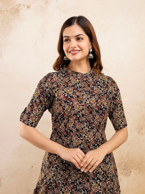  paisley printed pure cotton mandarin collar ethnic a-line kurta 2