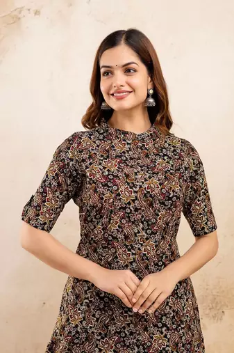  paisley printed pure cotton mandarin collar ethnic a-line kurta