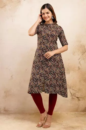  paisley printed pure cotton mandarin collar ethnic a-line kurta