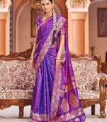 Purple Elegant Woven Silk Blend  Saree with Blouse For Women