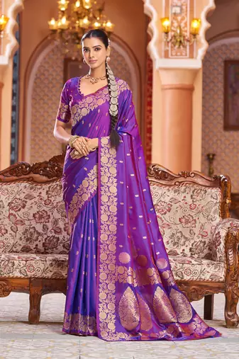 Purple Elegant Woven Silk Blend  Saree with Blouse For Women