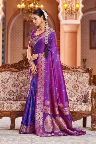 Purple Elegant Woven Silk Blend  Saree with Blouse For Women
