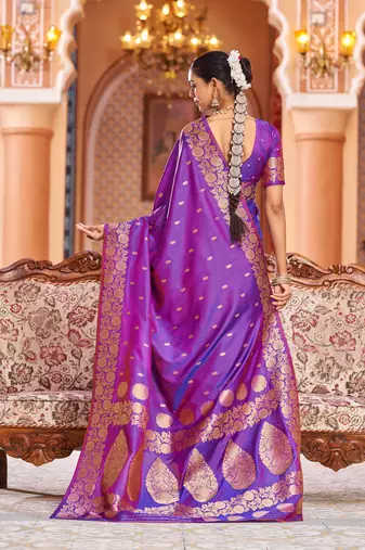 Purple Elegant Woven Silk Blend  Saree with Blouse For Women