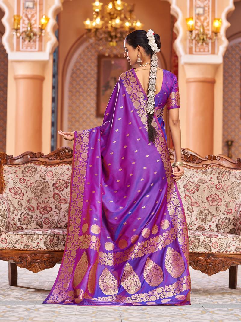 Purple Elegant Woven Silk Blend  Saree with Blouse For Women