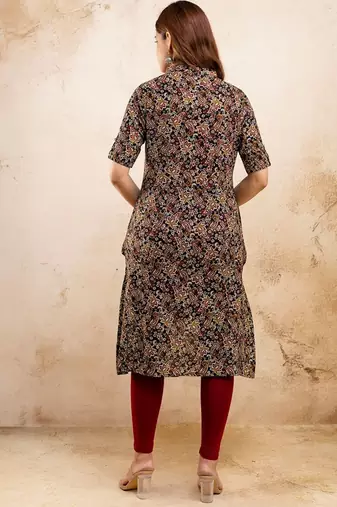 paisley printed pure cotton mandarin collar ethnic a-line kurta