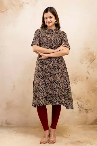  paisley printed pure cotton mandarin collar ethnic a-line kurta