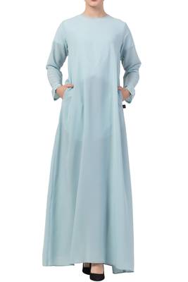 Sky-blue basic a line abaya with side pockets 1