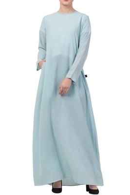 Sky-blue basic a line abaya with side pockets 2