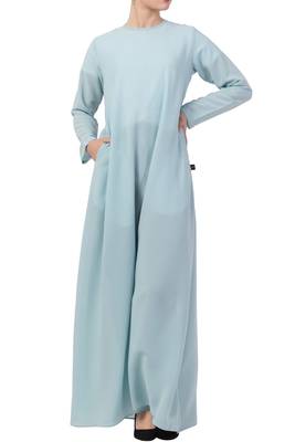 Sky-blue basic a line abaya with side pockets 3