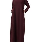 Wine basic a line abaya with side pockets