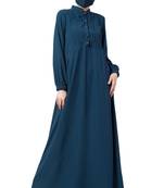 Teal abaya with pin tucks and front pockets