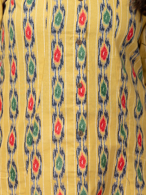  abstract ikat printed mandarin collar pure cotton a-line kurta 2