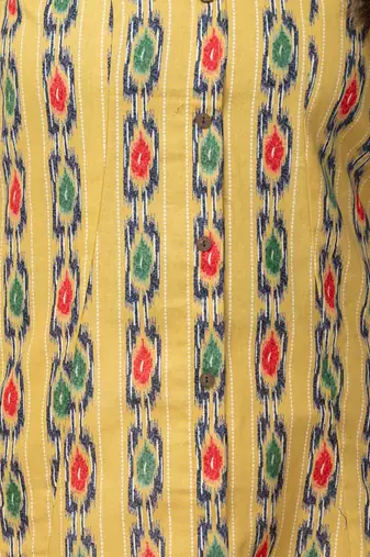  abstract ikat printed mandarin collar pure cotton a-line kurta