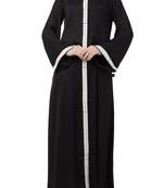 Black  front open abaya dress with lace work