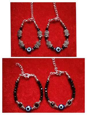 Kids  pair of 2 artificial beads rhodiyam plated  nazariya bracelet for new bourn baby 1